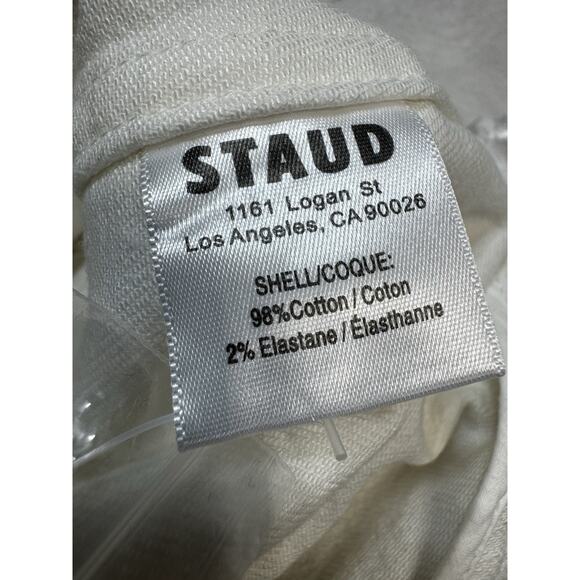 Staud Carter White Denim Straight Leg Sailor Flap Silver Buttons SZ 8 NWT 32” - Picture 7 of 9